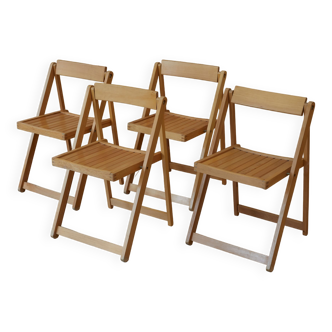 4 folding chairs in beech vintage circa 1980