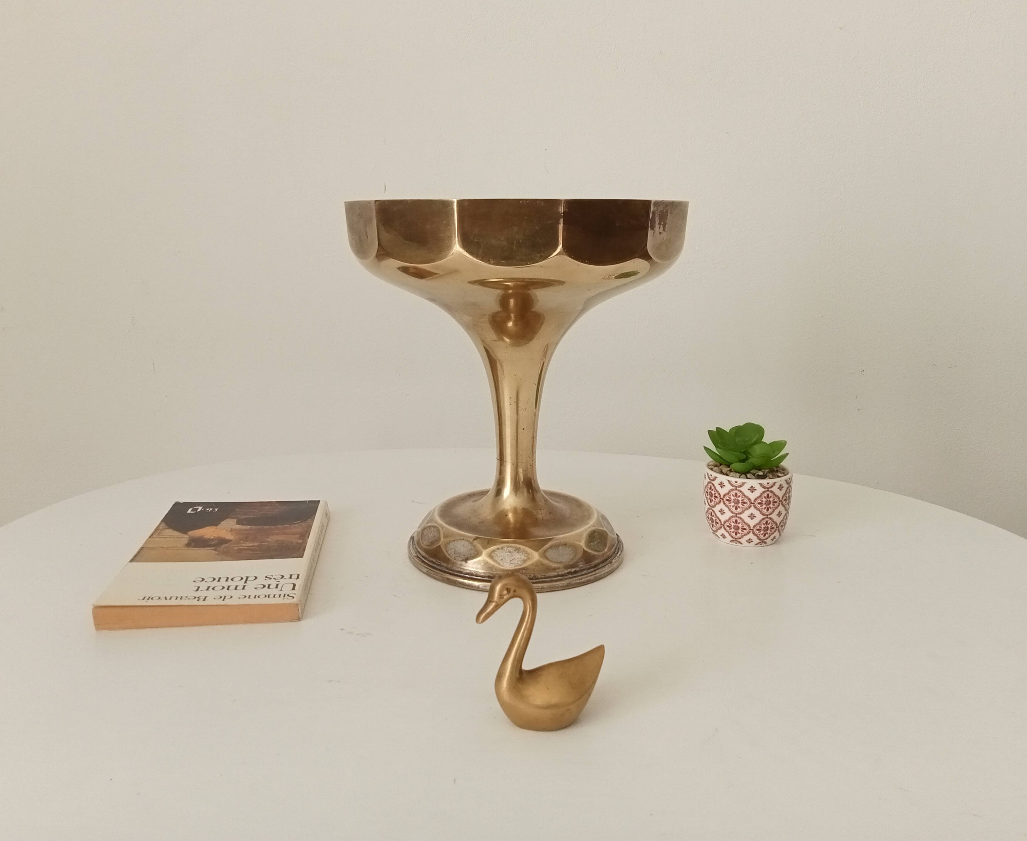 Antique art deco footed cup in gilded brass
