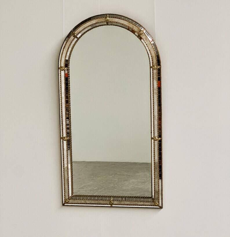Vintage Spanish Mosaic Mirror with Arched Top – 1970s