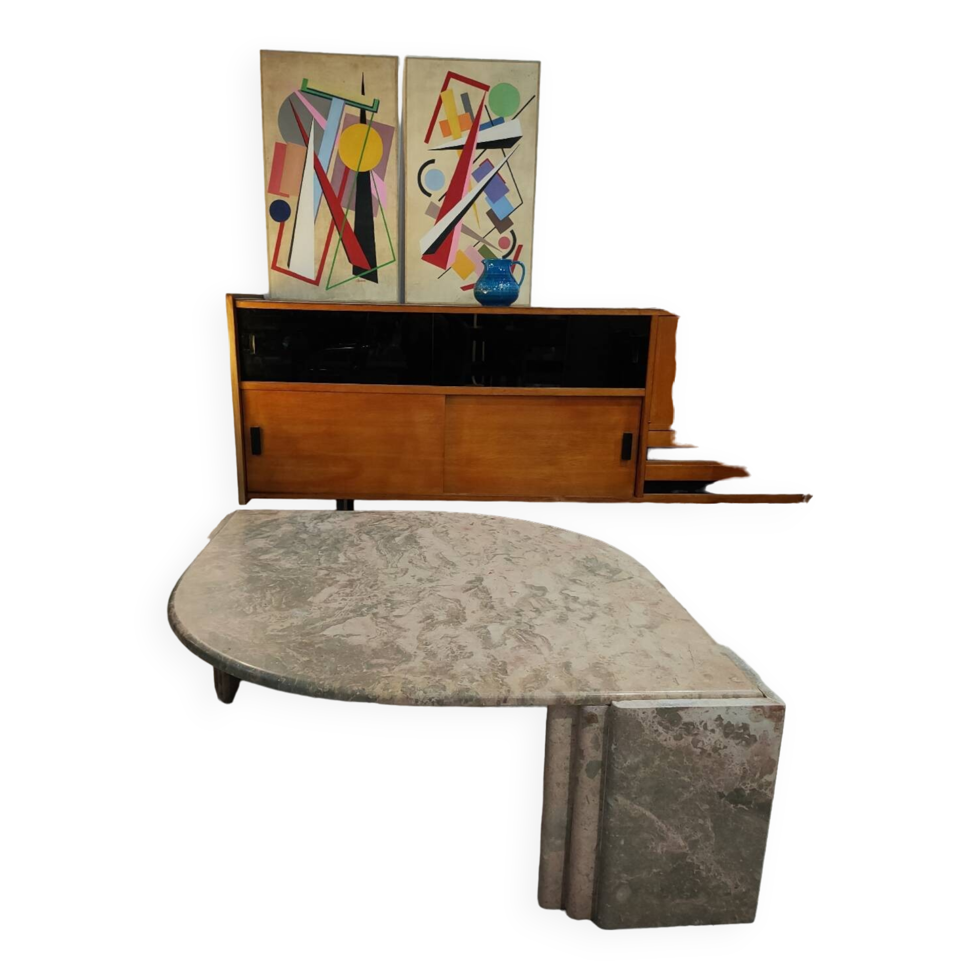 Marble coffee table, old pink water drop shape