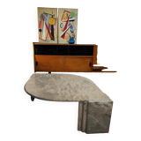 Table basse en marbre, forme goutte d'eau vieux rose