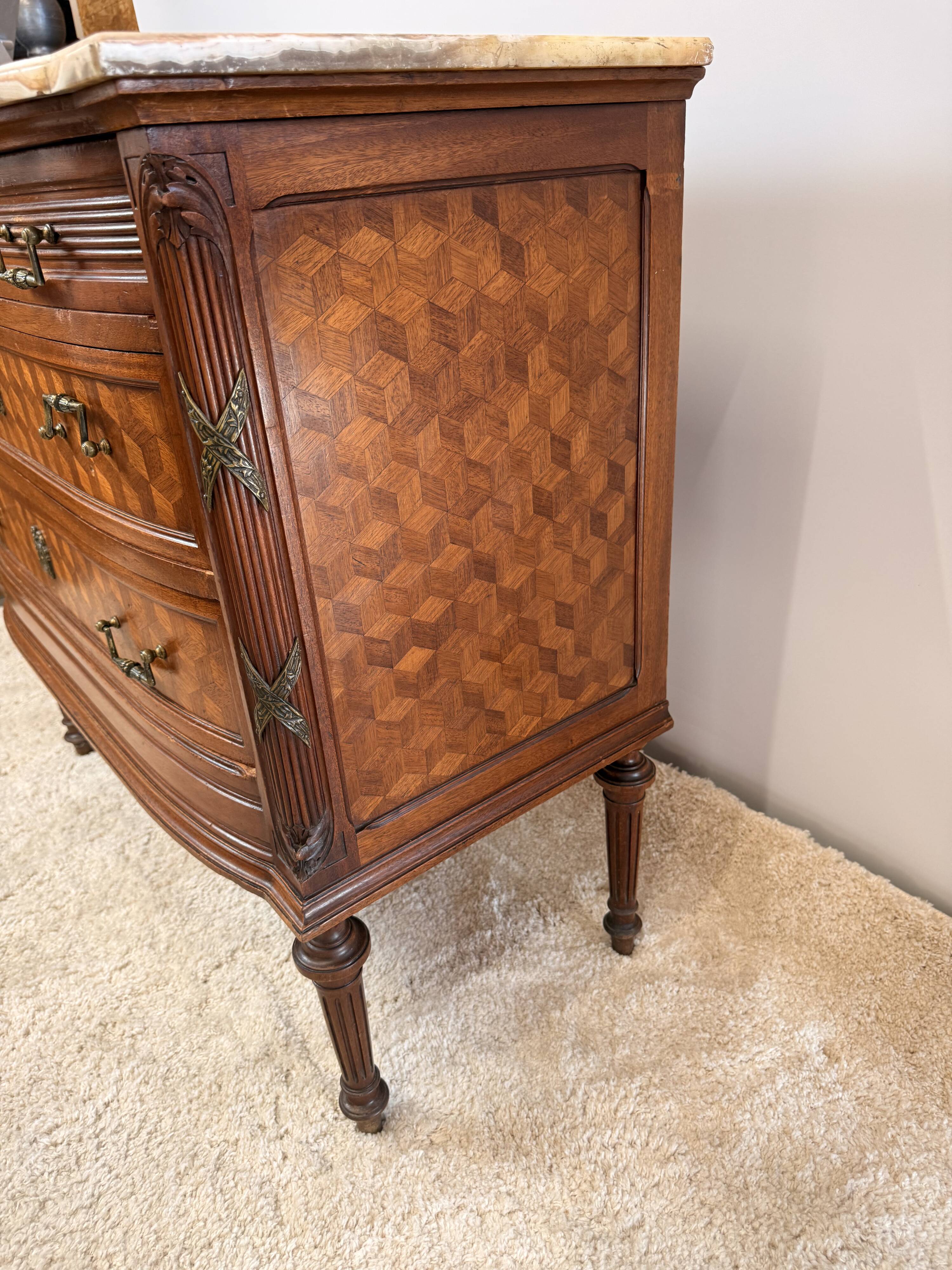 Louis XVI style commode in marquetry – Marble top
