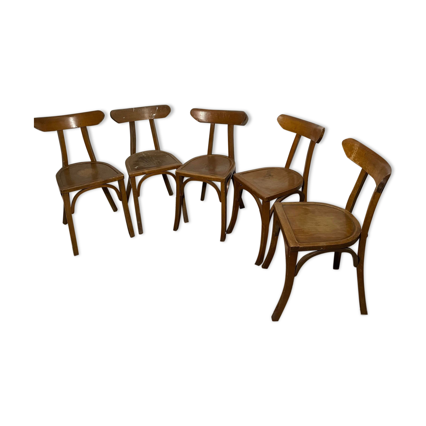 Set of 5 old wooden bistro chairs vintage "banana" folders