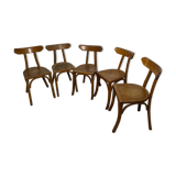 Set of 5 old wooden bistro chairs vintage "banana" folders