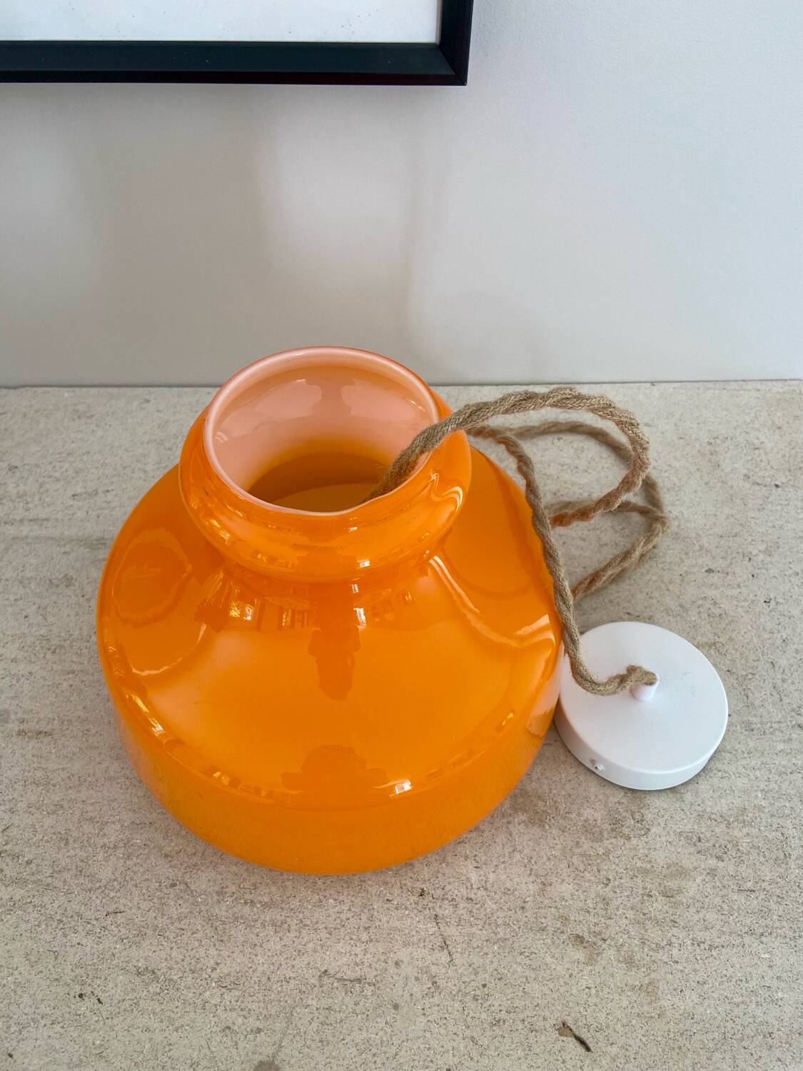 "Pop" pendant light in bright orange glass - 1960.