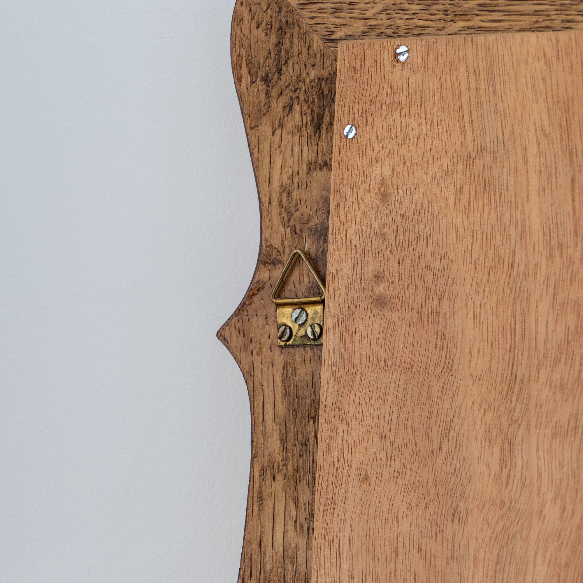 Very large vintage mirror in scrolled solid oak