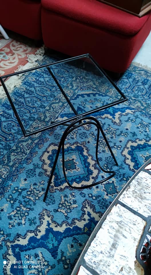 Side table in steel and glass, circa 1950