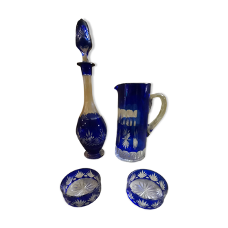 Set of bottle, pitcher and 2 bottle holders