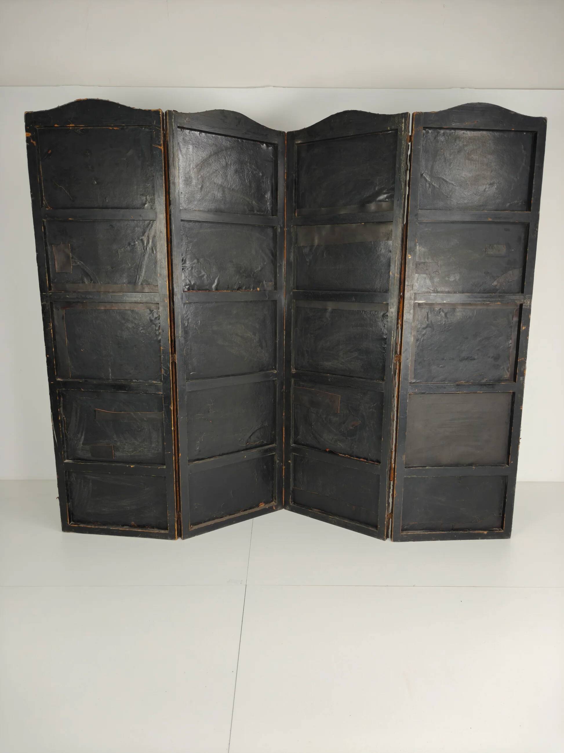 Late 18th-century Belgian embossed leather folding screen – after Daniel Marot