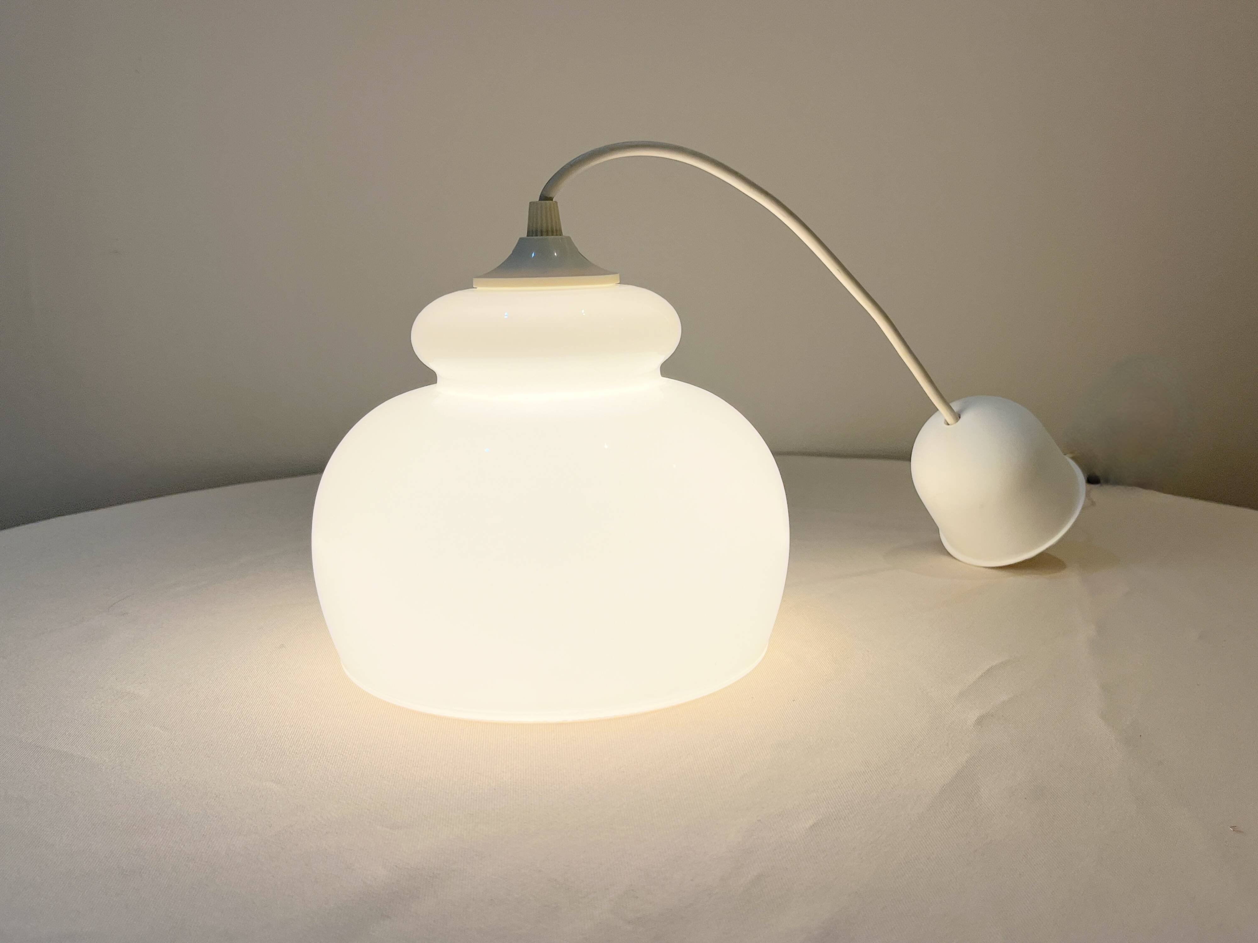 Opaline pendant light in white glass from the 60s and 70s vintage Free form