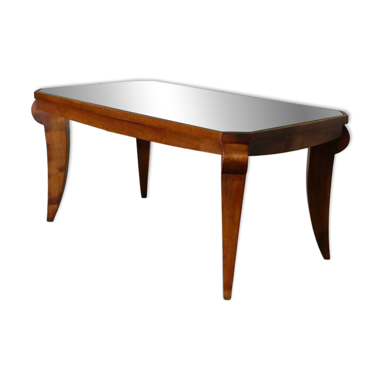 Table basse Art Déco en noyer et miroir, 1940
