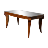 Table basse Art Déco en noyer et miroir, 1940