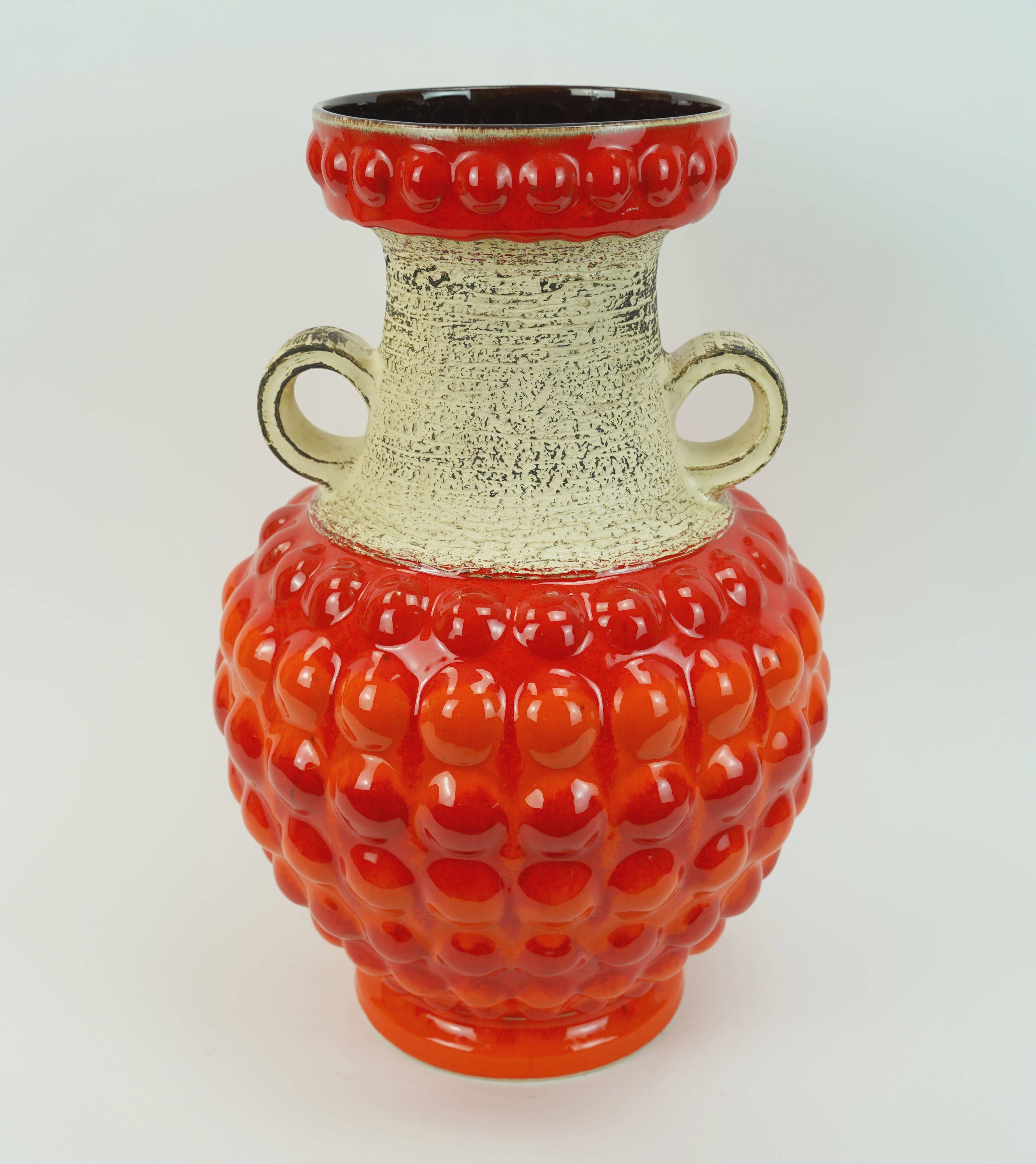 huge 1960s bay keramik floor VASE bubble decor red and orange model 65 45