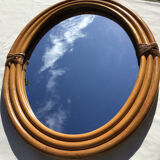 Natural rattan oval mirror bound