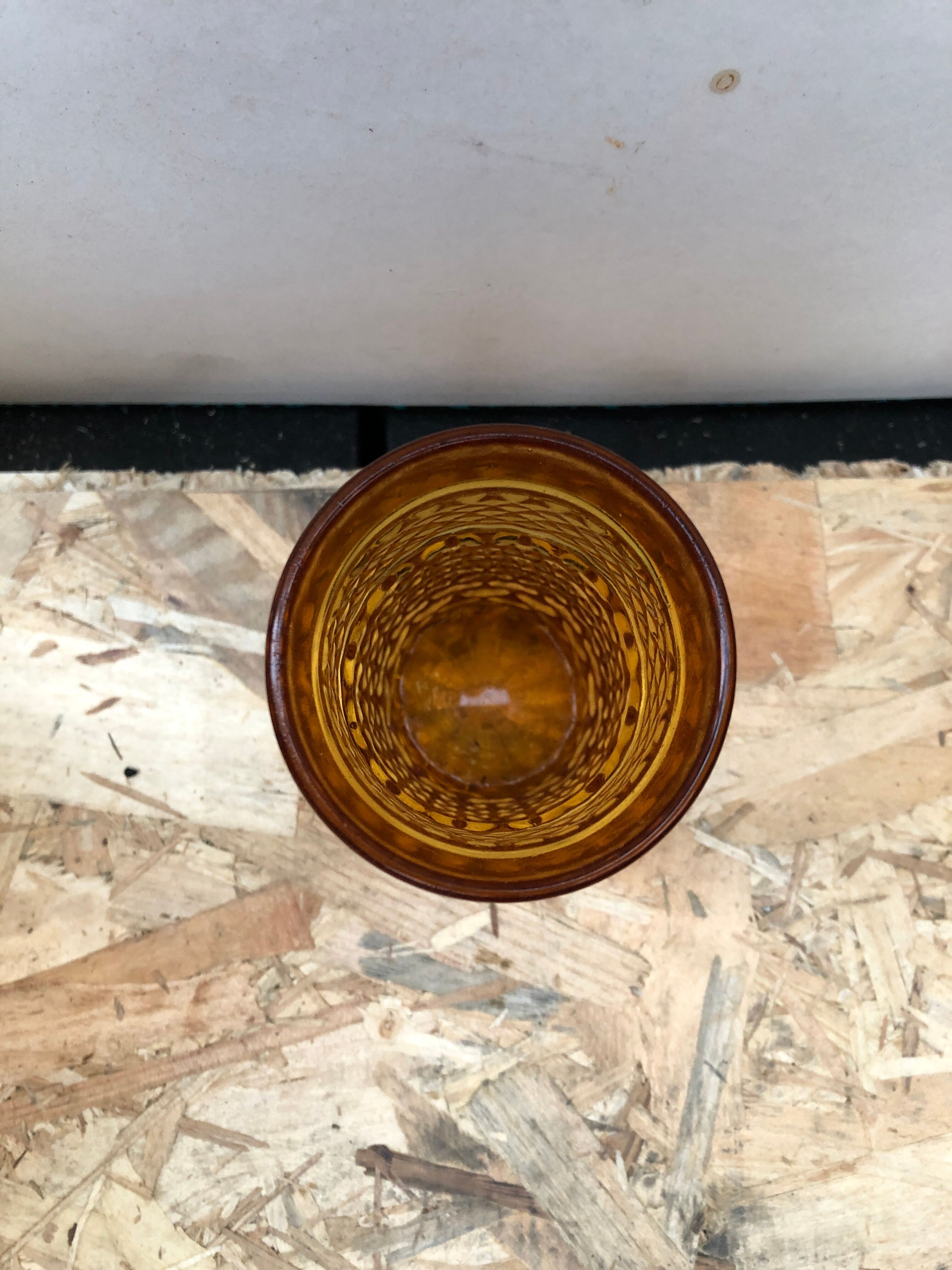 Old Juice Carafe Service + 6 Vintage Geometric Orange Molded Glass Glasses