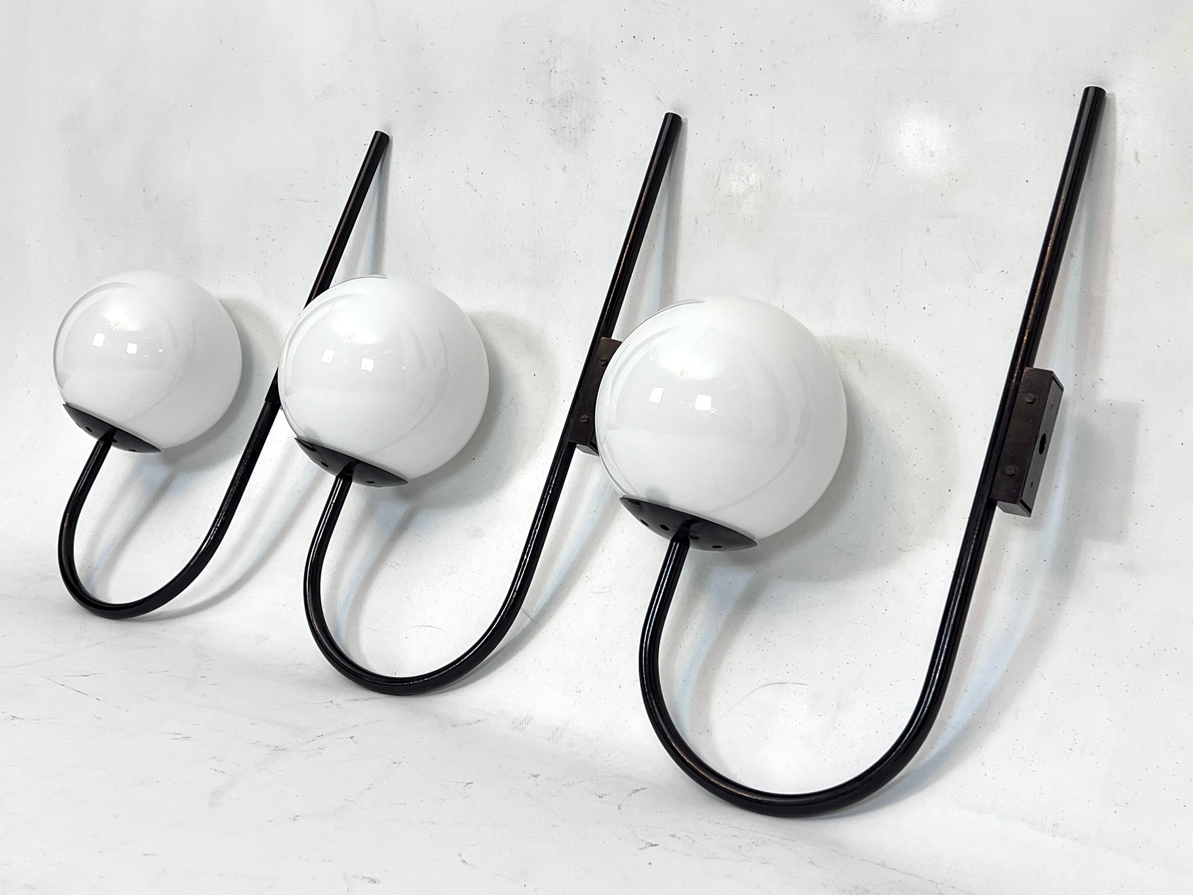 Mid-Century Italian set of three large sphere wall lamps from 60s