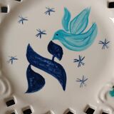 Vintage painted ceramic wall plate with cut-out design by Claude Smadja.