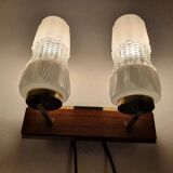 Vintage gold wall light on wooden stand