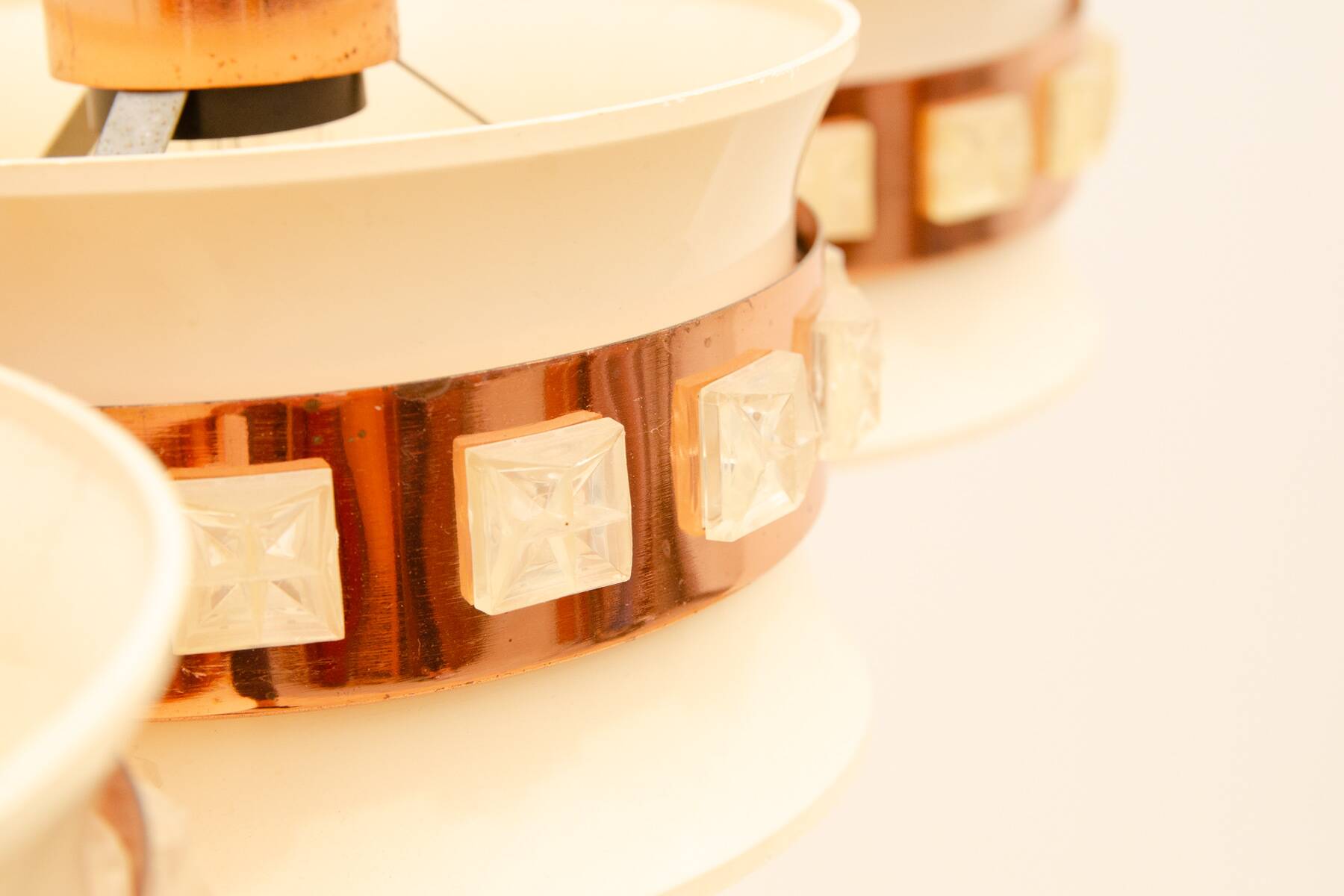 Vintage hanging lamp with three cut glass lampshades, Kamenický Šenov, 1970´s