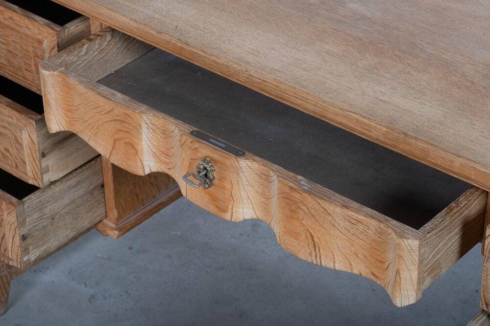 Freestanding Oak Desk attributed to Henning Kjærnulf, Denmark, 1960s