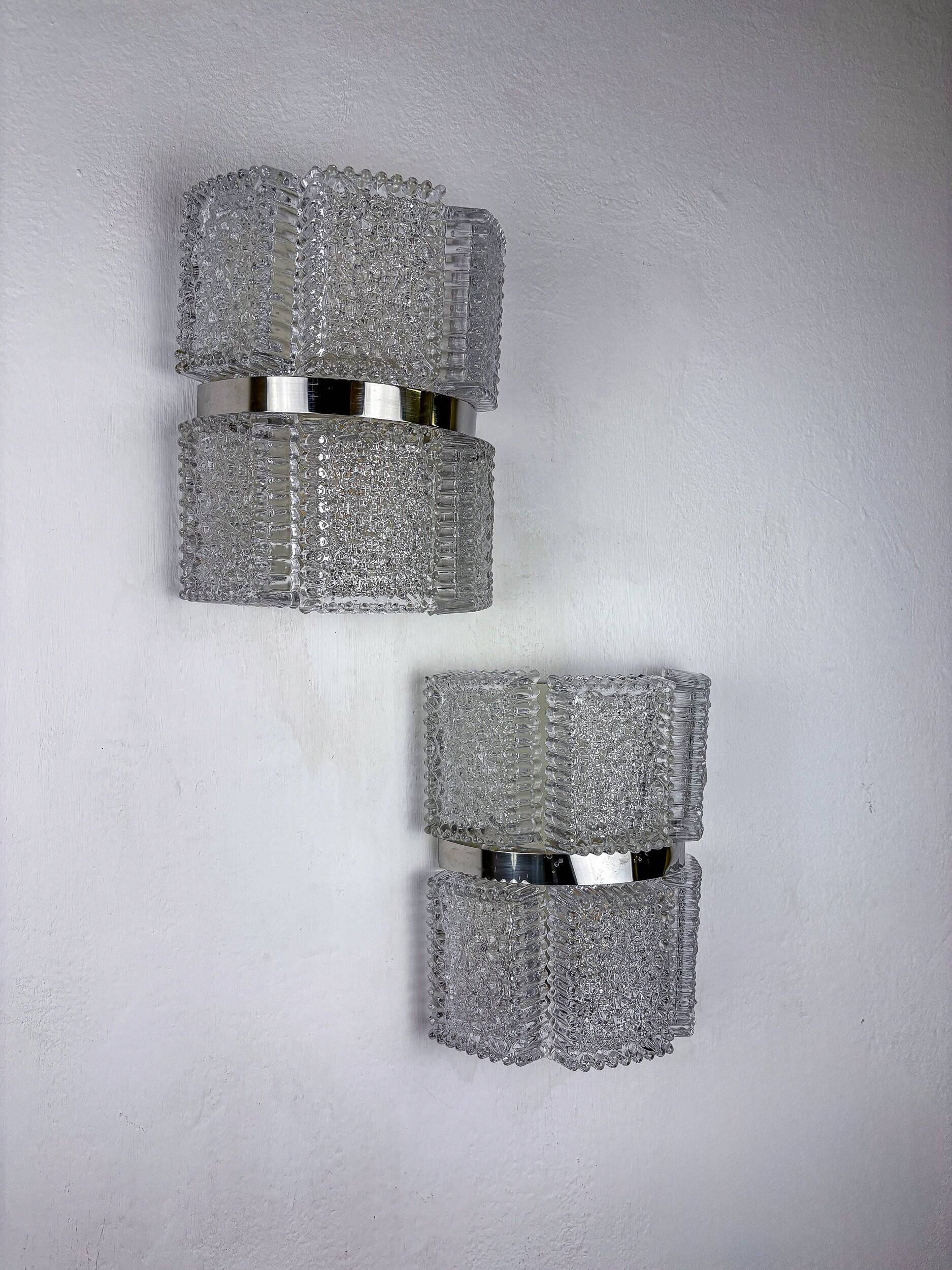 Pair of sconces by Kaiser Leuchten, frosted glass, Germany, 1960