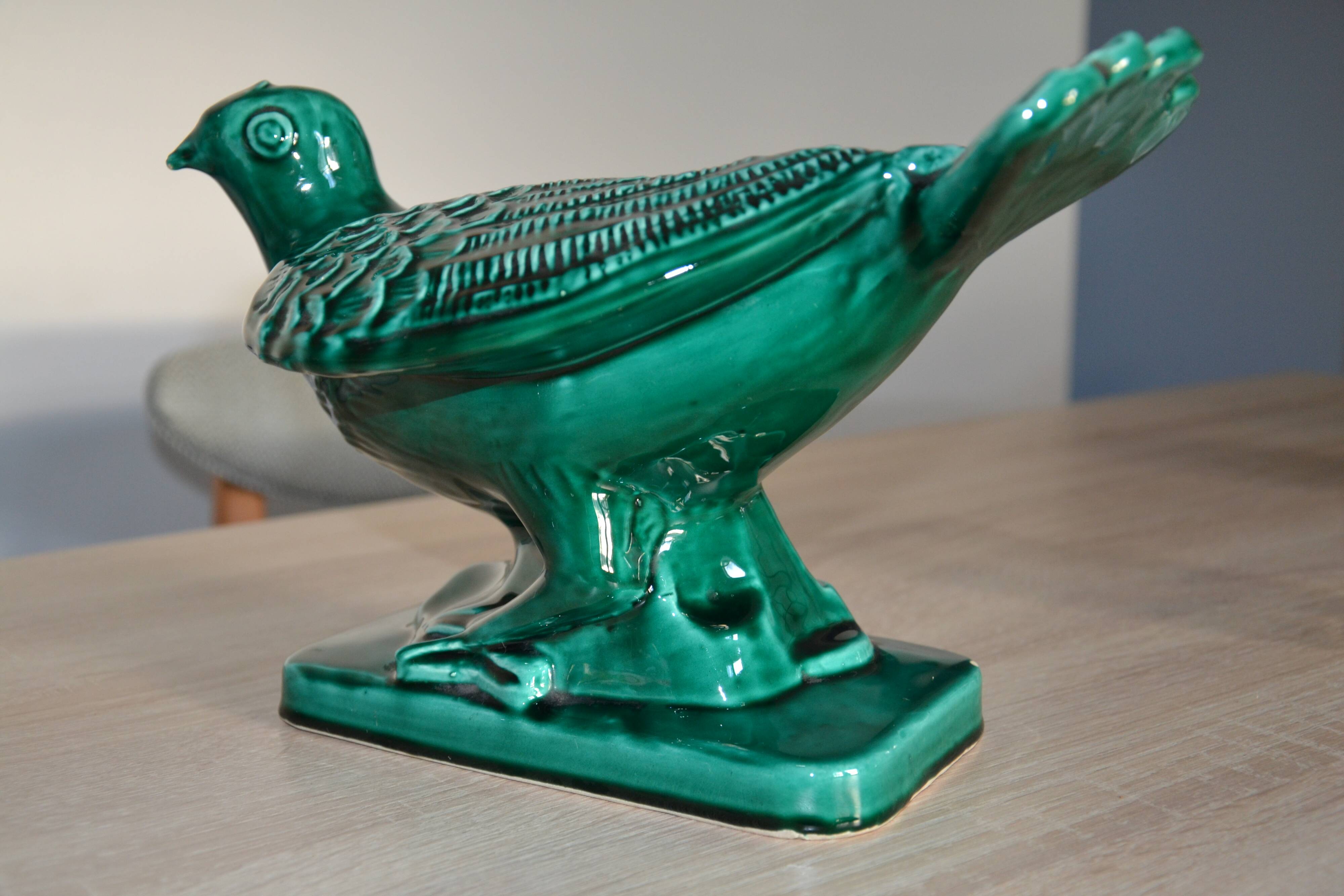 Green glazed ceramic pigeon FPP Vallauris