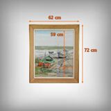 Painting “Boats at Low Tide”, signed J-P. Guinegault – 2nd part 20th century