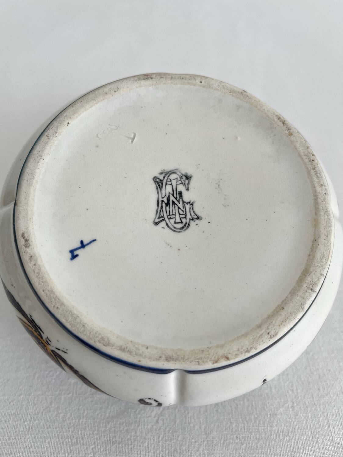 Antique Gien earthenware candy box with Renaissance decor