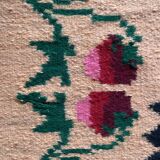 Romanian floral handwoven carpet made in wool, bohemian design with flowers