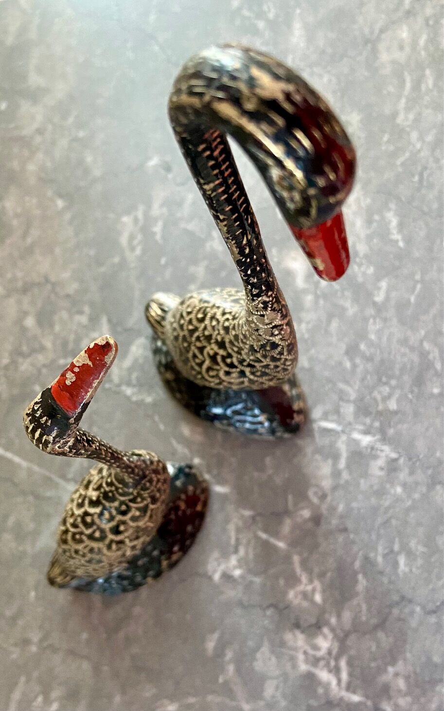 Pair ancient brass birds