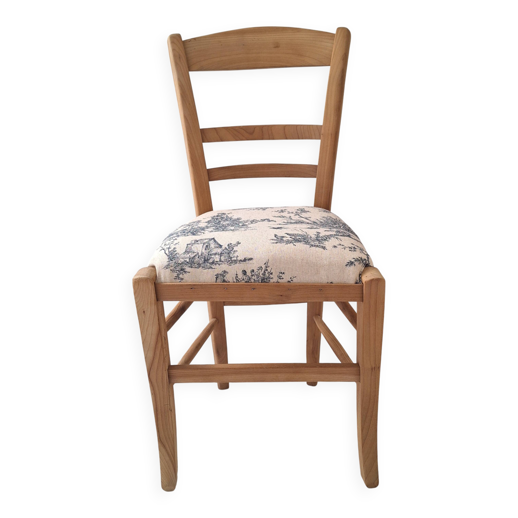 Chaise de campagne en toile de Jouy bleu