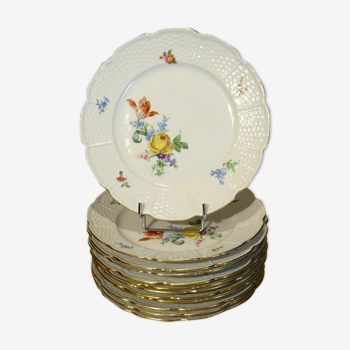 Set 12 plates porcelain of Limoges Raynaud flower decorations