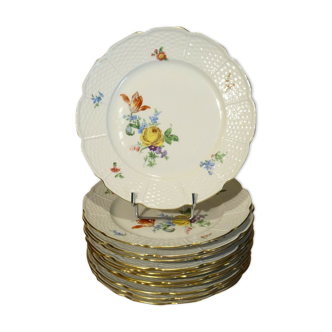 Set 12 plates porcelain of Limoges Raynaud flower decorations