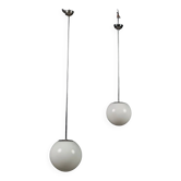 Vintage chrome metal and glass chandeliers, 1960s design.