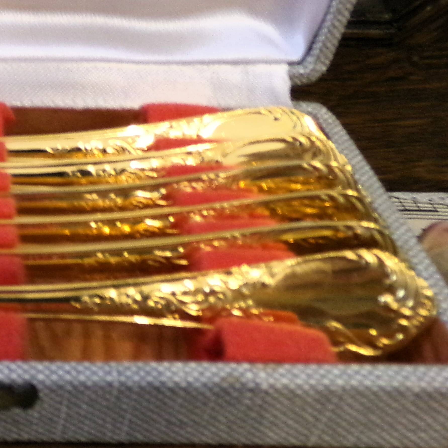 Set of 6 vintage gold-plated tea spoons in the French Louis style