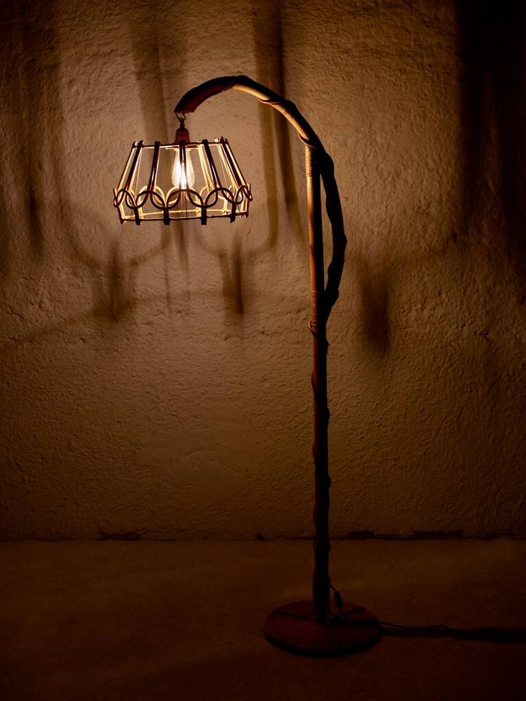 Louis Sognot rattan floor lamp from the 60s