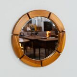 Sculptural wall mirror in solid pine