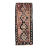 Tapis couloir fait main en laine turque Oushak marron des années 70 avec motif géométrique 123x293