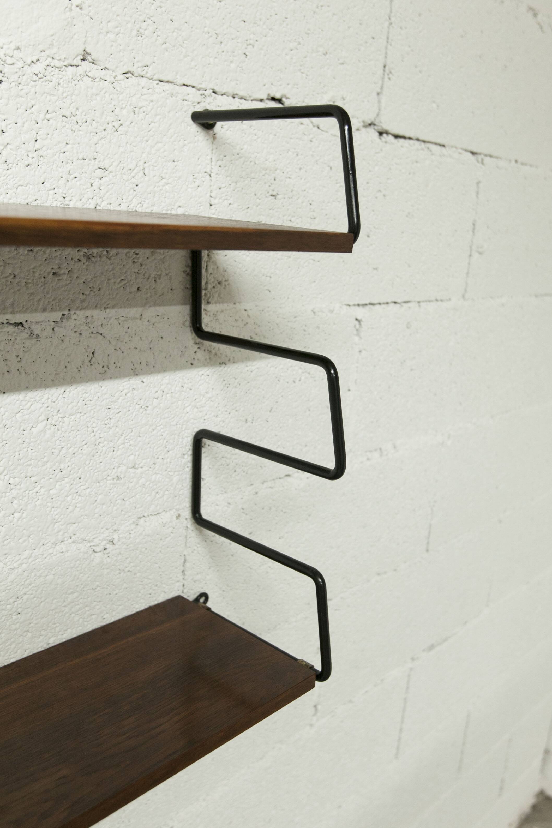 Zigzag string shelf 3 black ladders 5 teak shelves 1950