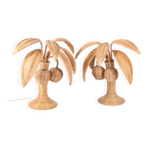 Paire le lampes cocotier  / palmier en rotin