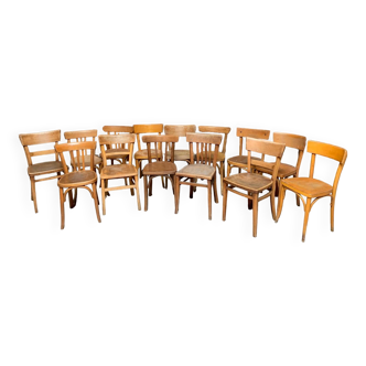 Series of 20 vintage mismatched bentwood bistro chairs