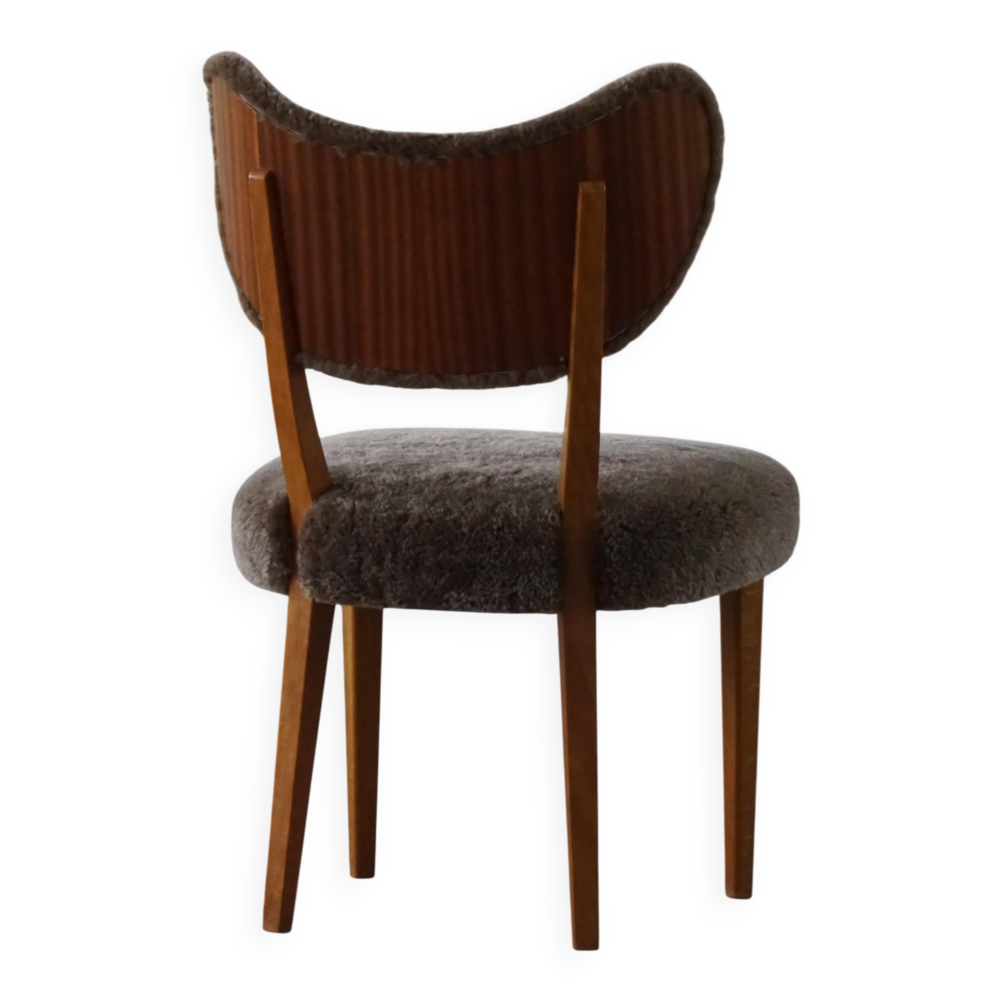 Danish chair from the mid-20th century, dining/office chair in lamb's wool, Eva Koppel, 1950s.