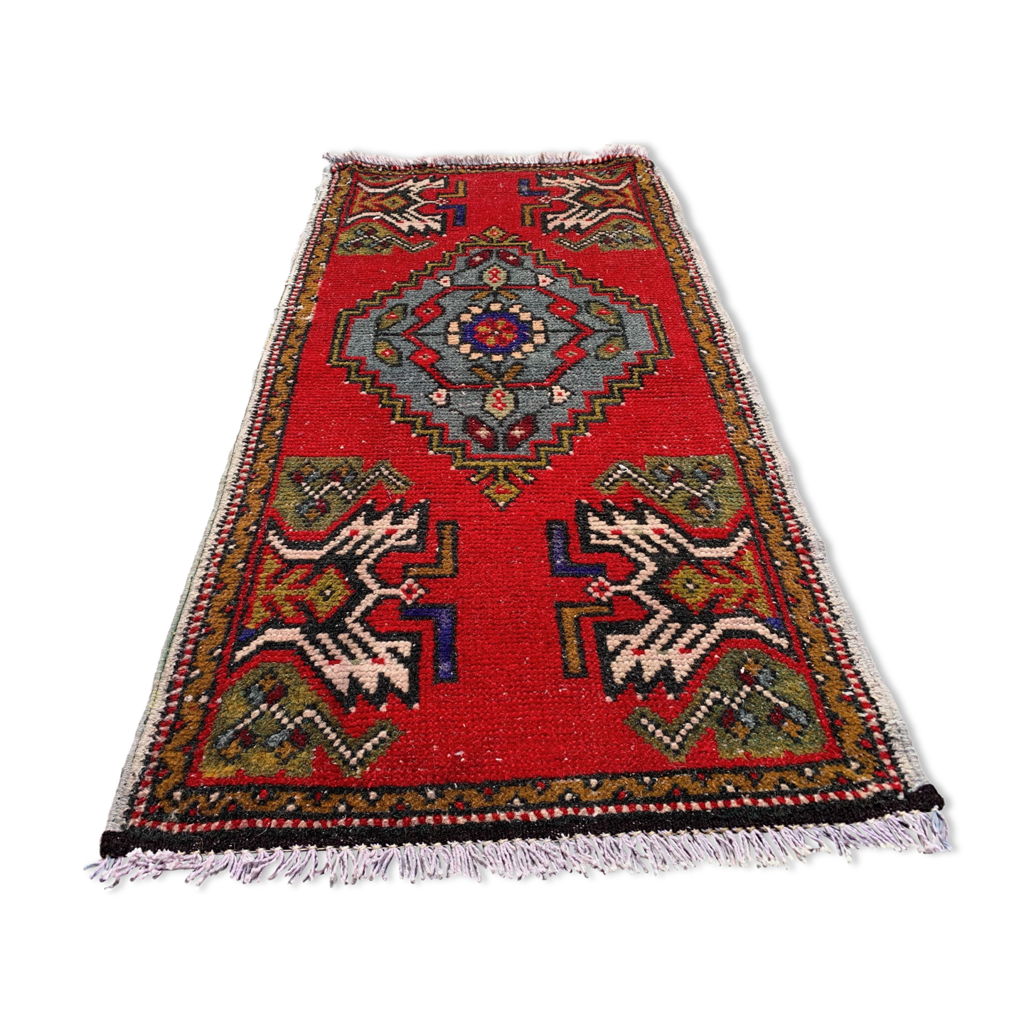Small Vintage Turkish Rug 108x53 cm, Short Runner, Tribal, Shabby Chic