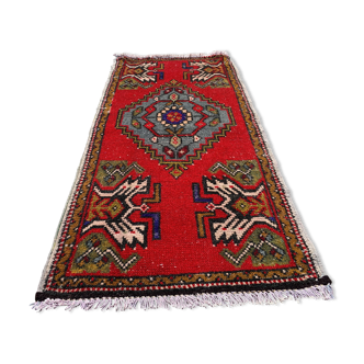 Small Vintage Turkish Rug 108x53 cm, Short Runner, Tribal, Shabby Chic