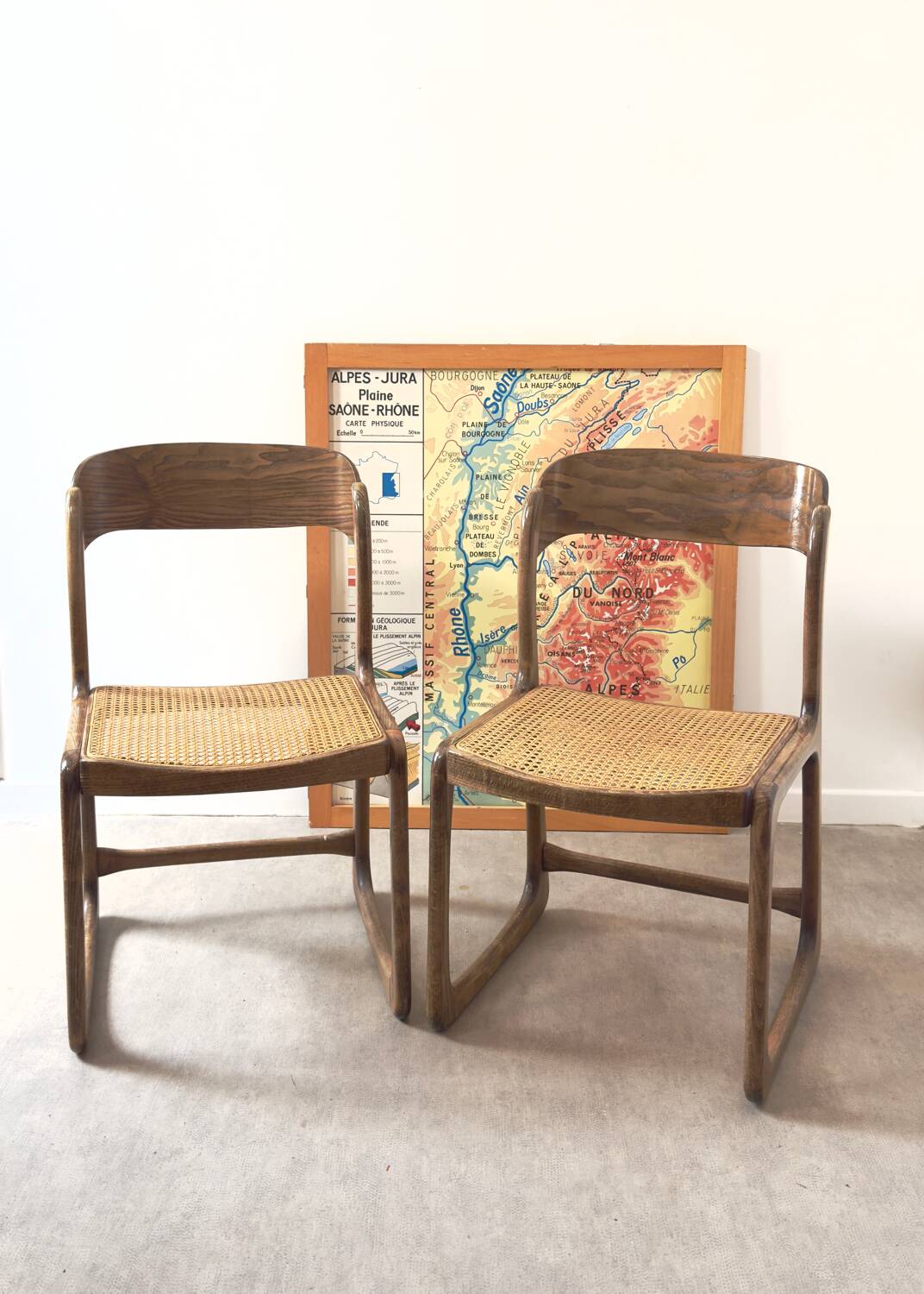 Pair of Baumann caned chairs - flat - sleds