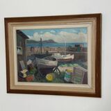 Mid Century Swedish Oil on Panel – “Boats in Port” by Eskil Skans