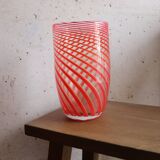 Blown glass vase with red spirals - Murano