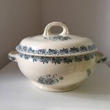 Ancienne Soupière Terre de Fer décor bleu fleuri