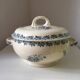 Antique Earthenware Soup Tureen with Blue Floral Decoration