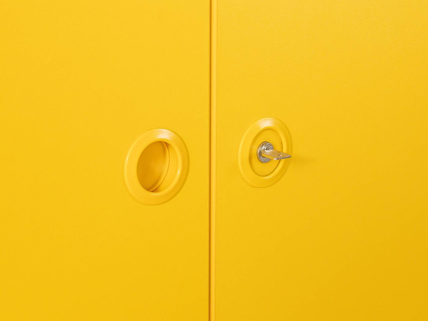 Wardrobe from the Profilsystem collection by Flötotto, 1970s, yellow HPL, beech frame